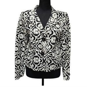 Style & Co Floral Crop Black & White Blazer 70% Linen 30% Cotton Size 4